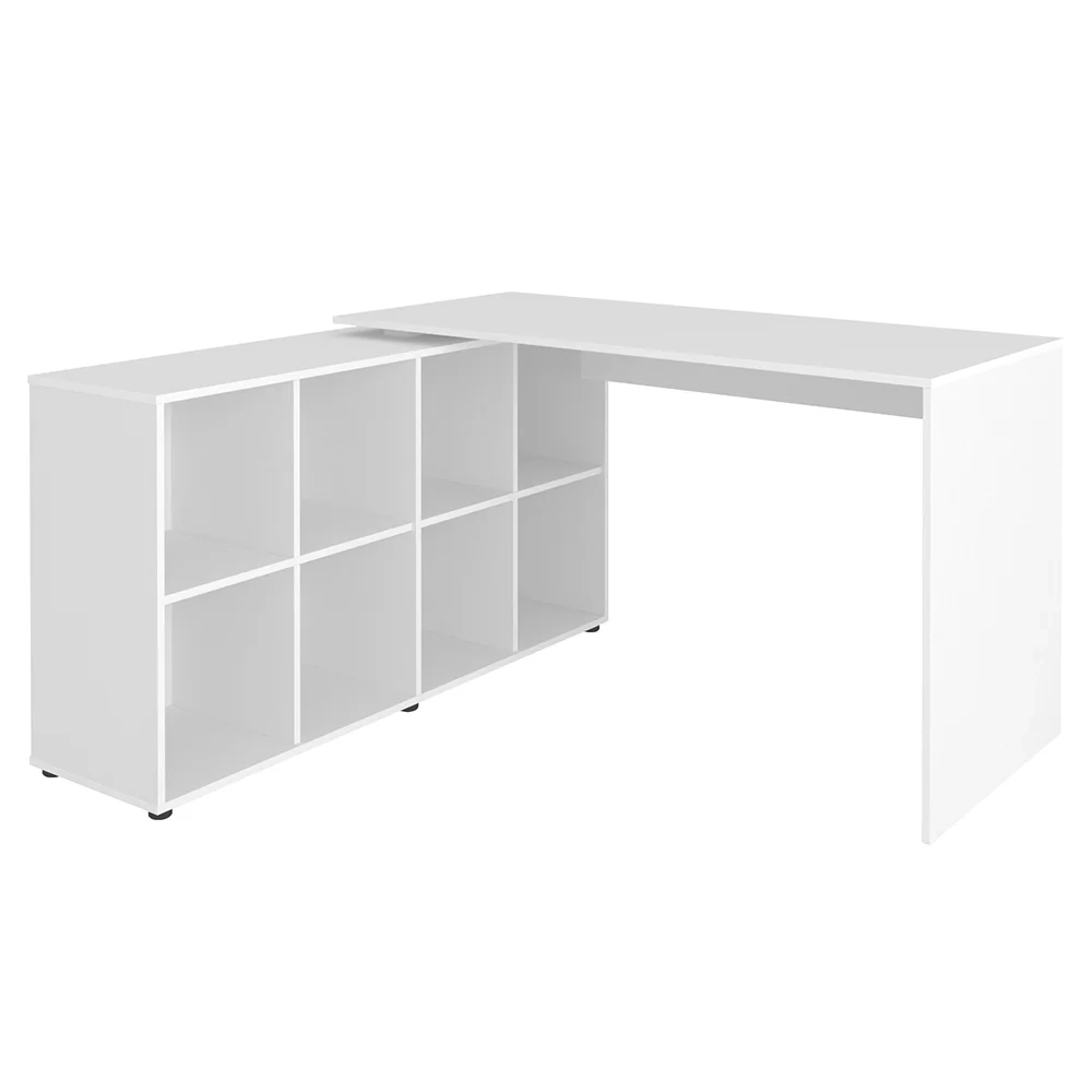 Mesa Escrivaninha em L Eron e Balcão 60cm 2 Portas Look A06 Branco - Mpozenato