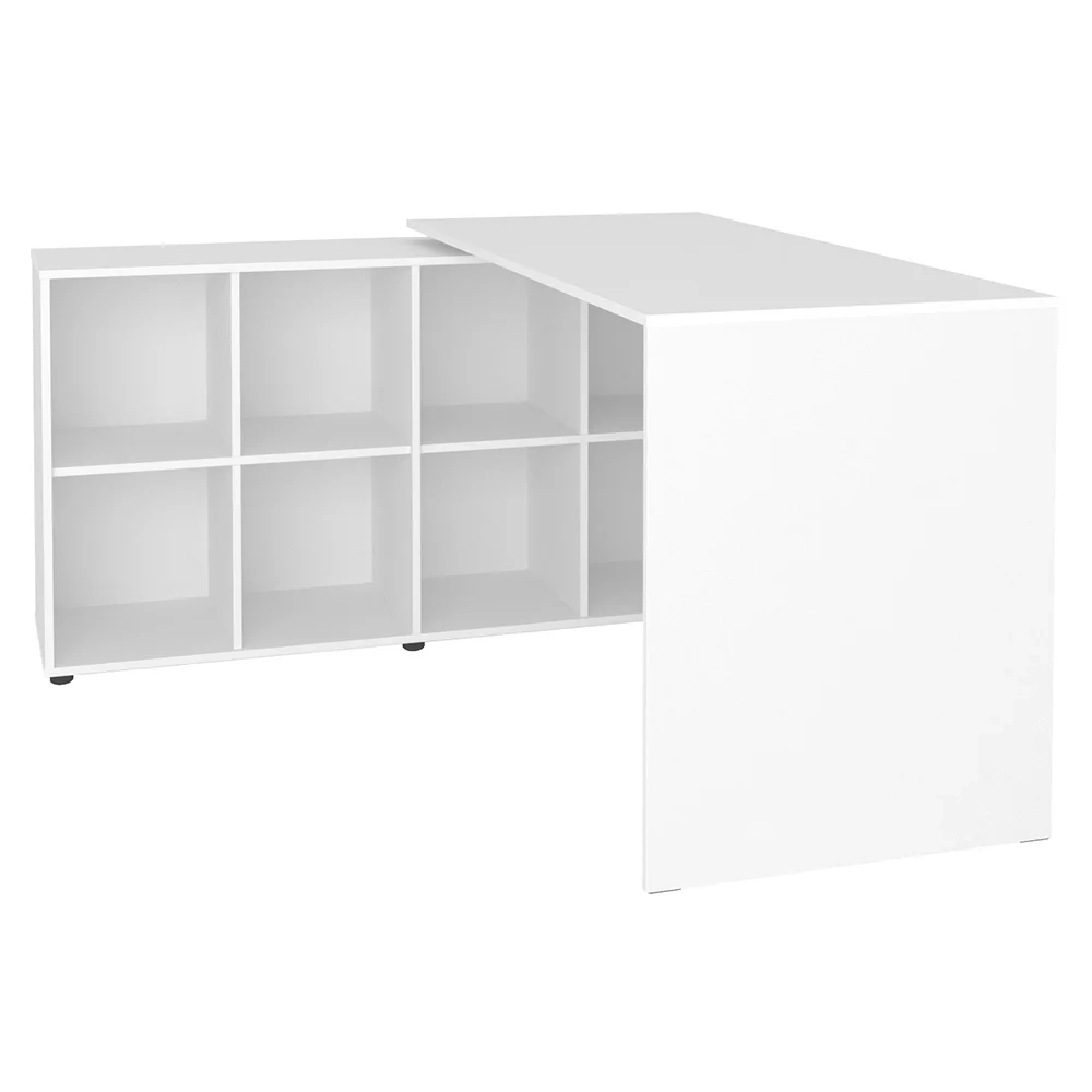 Mesa Escrivaninha em L Eron e Balcão 60cm 2 Portas Look A06 Branco - Mpozenato