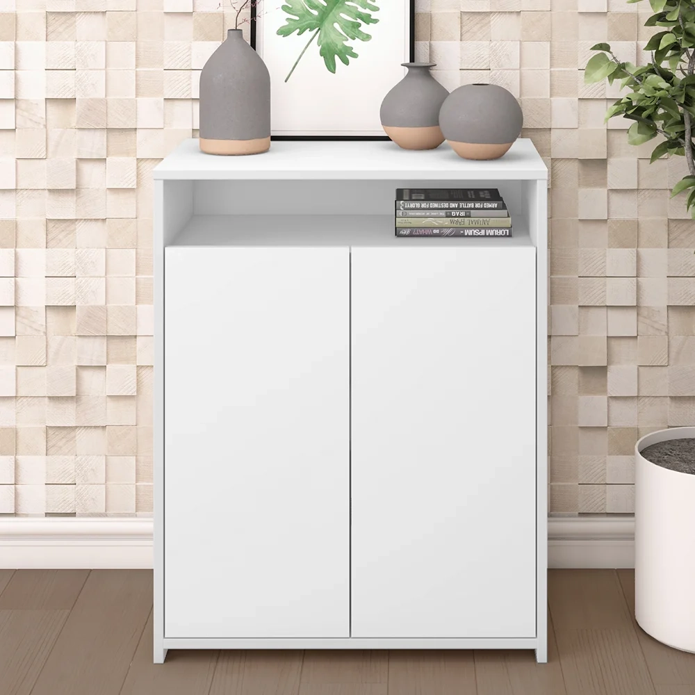 Mesa Escrivaninha em L Eron e Balcão 60cm 2 Portas Look A06 Carvalho/Branco - Mpozenato