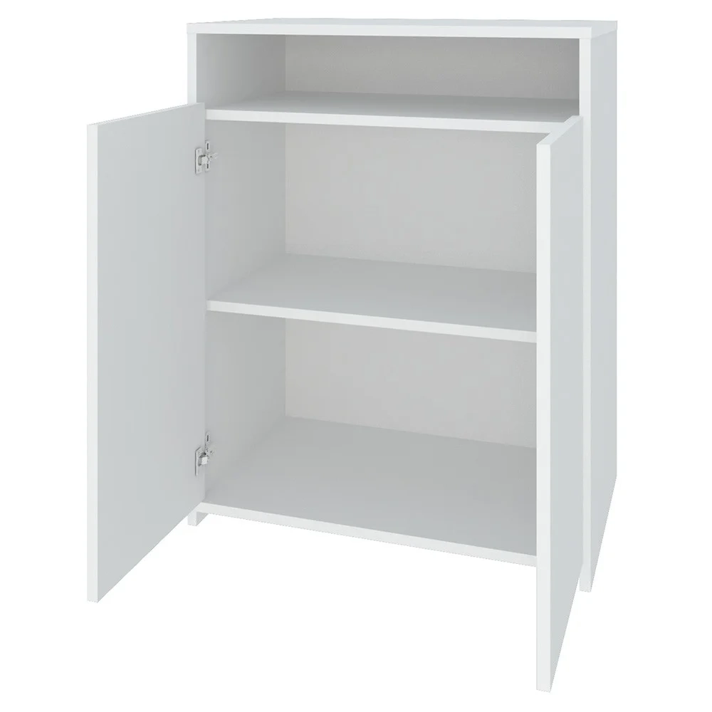 Mesa Escrivaninha em L Eron e Balcão 60cm 2 Portas Look A06 Carvalho/Branco - Mpozenato