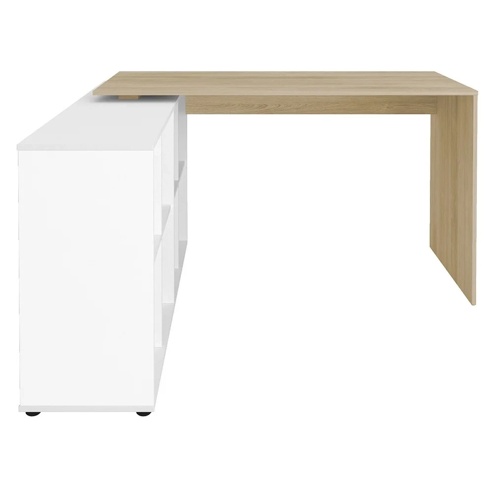 Mesa Escrivaninha em L Eron e Balcão 60cm 2 Portas Look A06 Carvalho/Branco - Mpozenato