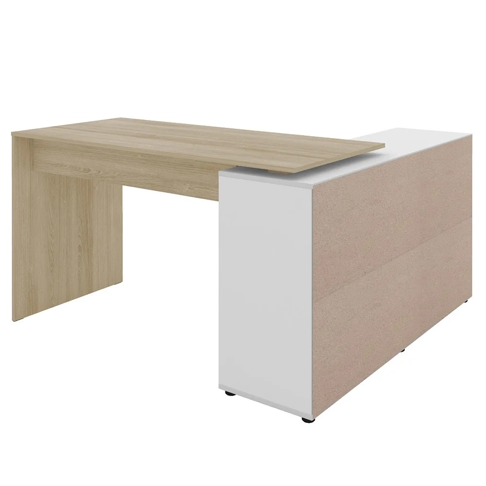 Mesa Escrivaninha em L Eron e Balcão 60cm 2 Portas Look A06 Carvalho/Branco - Mpozenato