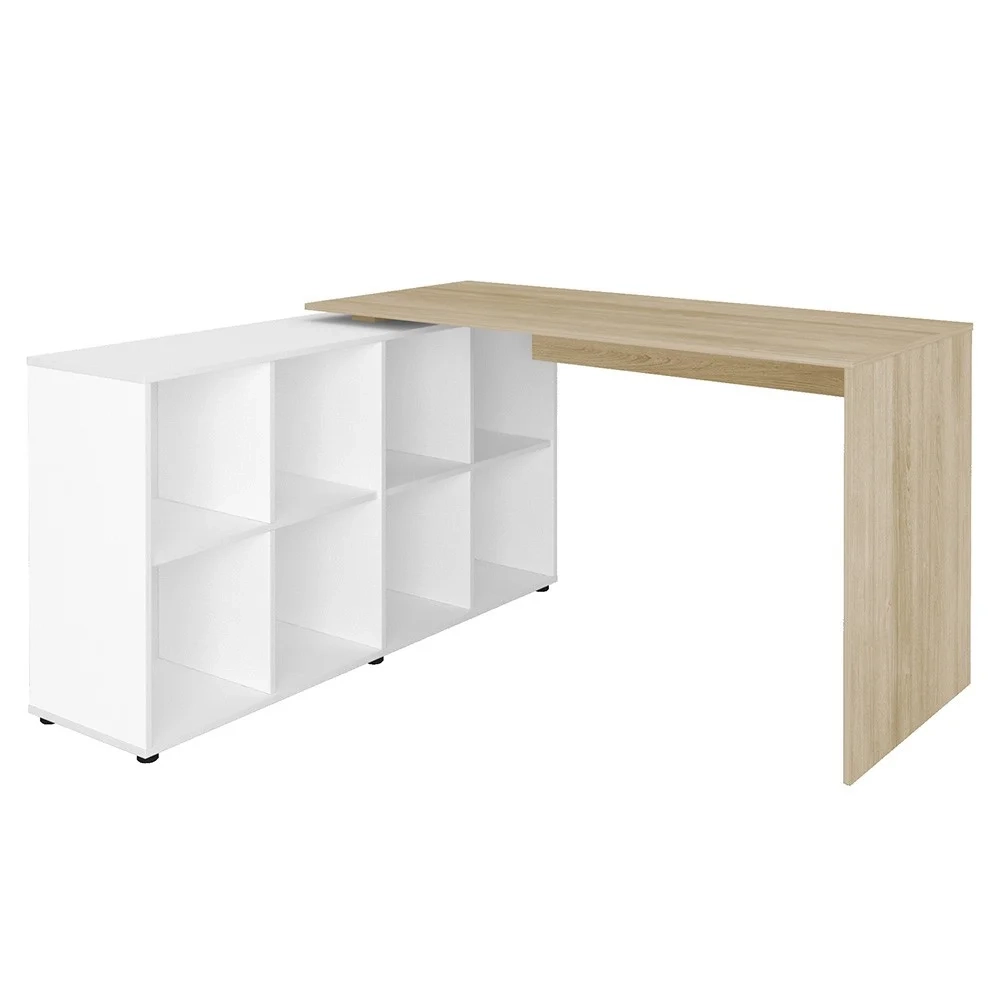 Mesa Escrivaninha em L Eron e Balcão 60cm 2 Portas Look A06 Carvalho/Branco - Mpozenato