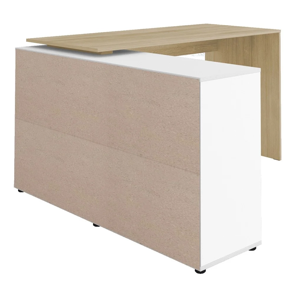 Mesa Escrivaninha em L Eron e Balcão 60cm 2 Portas Look A06 Carvalho/Branco - Mpozenato