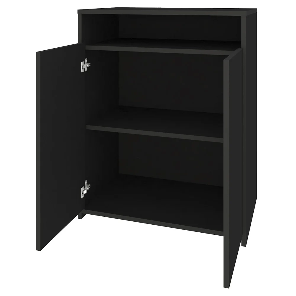 Mesa Escrivaninha em L Eron e Balcão 60cm 2 Portas Look A06 Preto - Mpozenato