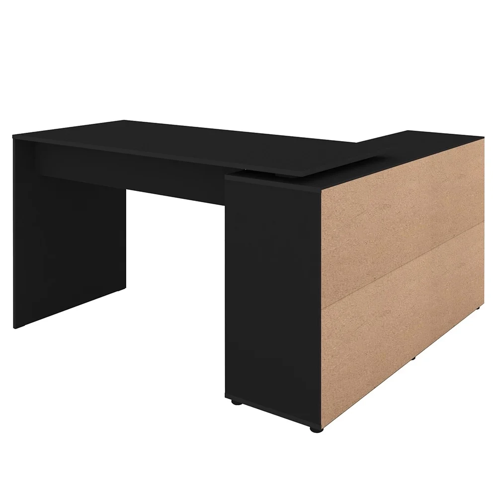 Mesa Escrivaninha em L Eron e Balcão 60cm 2 Portas Look A06 Preto - Mpozenato