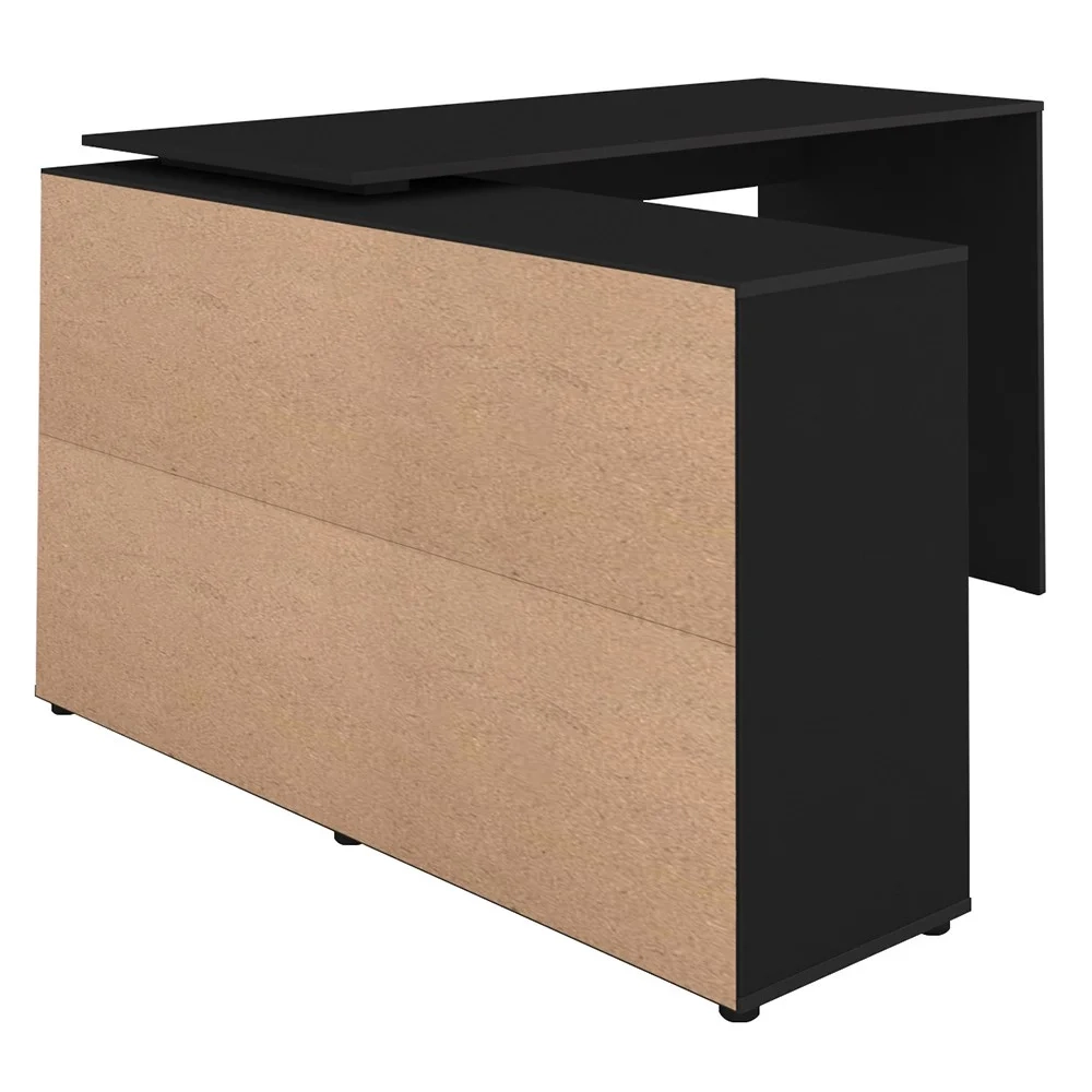 Mesa Escrivaninha em L Eron e Balcão 60cm 2 Portas Look A06 Preto - Mpozenato