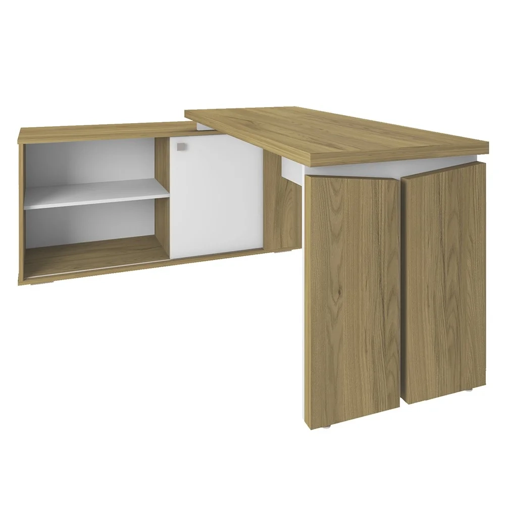 Mesa Escrivaninha em L Sharp e Balcão 70cm 2 Portas Tok A06 Olmo/Branco - Mpozenato