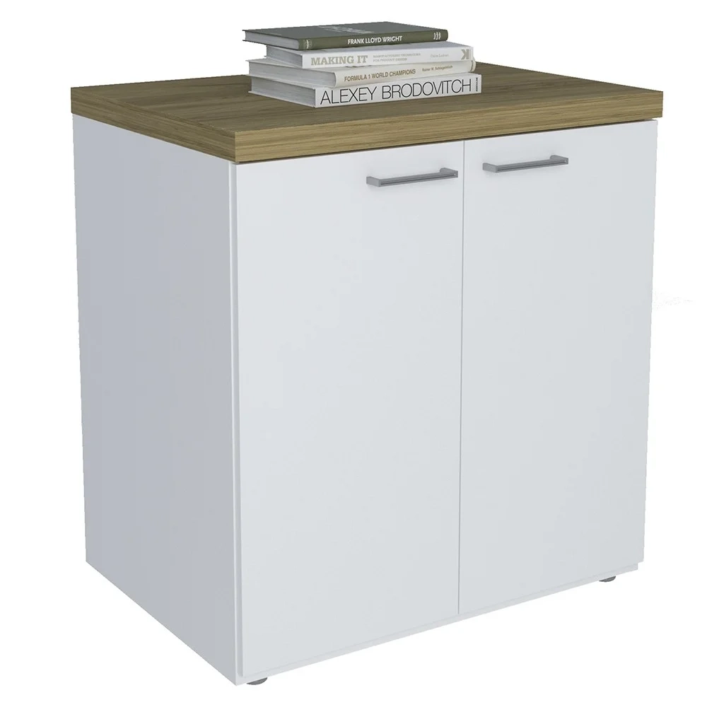 Mesa Escrivaninha em L Sharp e Balcão 70cm 2 Portas Tok A06 Olmo/Branco - Mpozenato