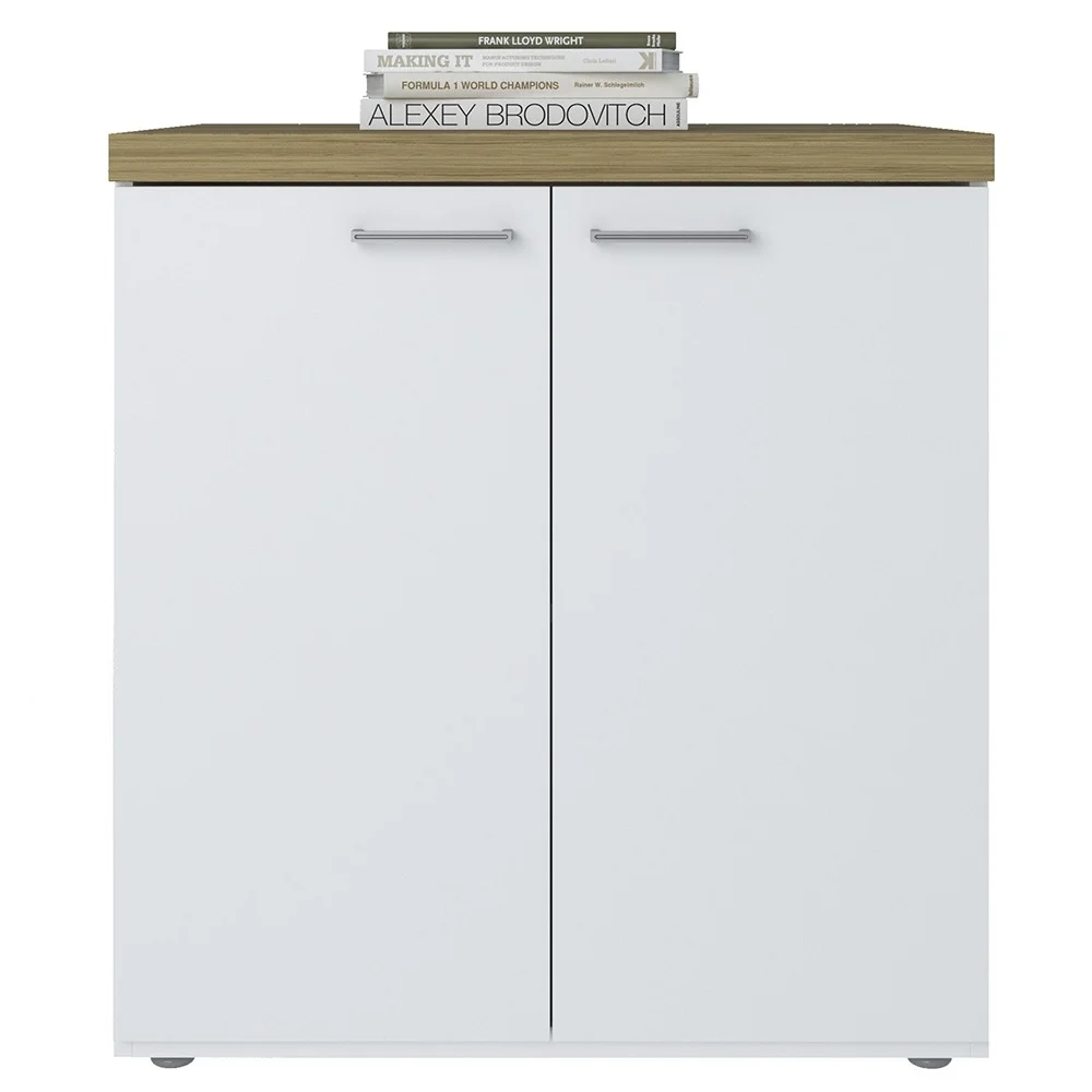 Mesa Escrivaninha em L Sharp e Balcão 70cm 2 Portas Tok A06 Olmo/Branco - Mpozenato