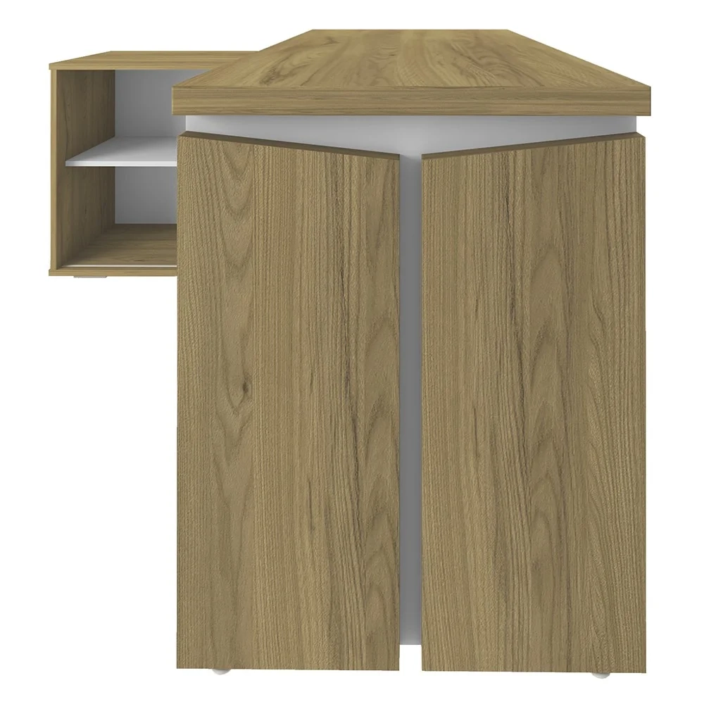 Mesa Escrivaninha em L Sharp e Balcão 70cm 2 Portas Tok A06 Olmo/Branco - Mpozenato