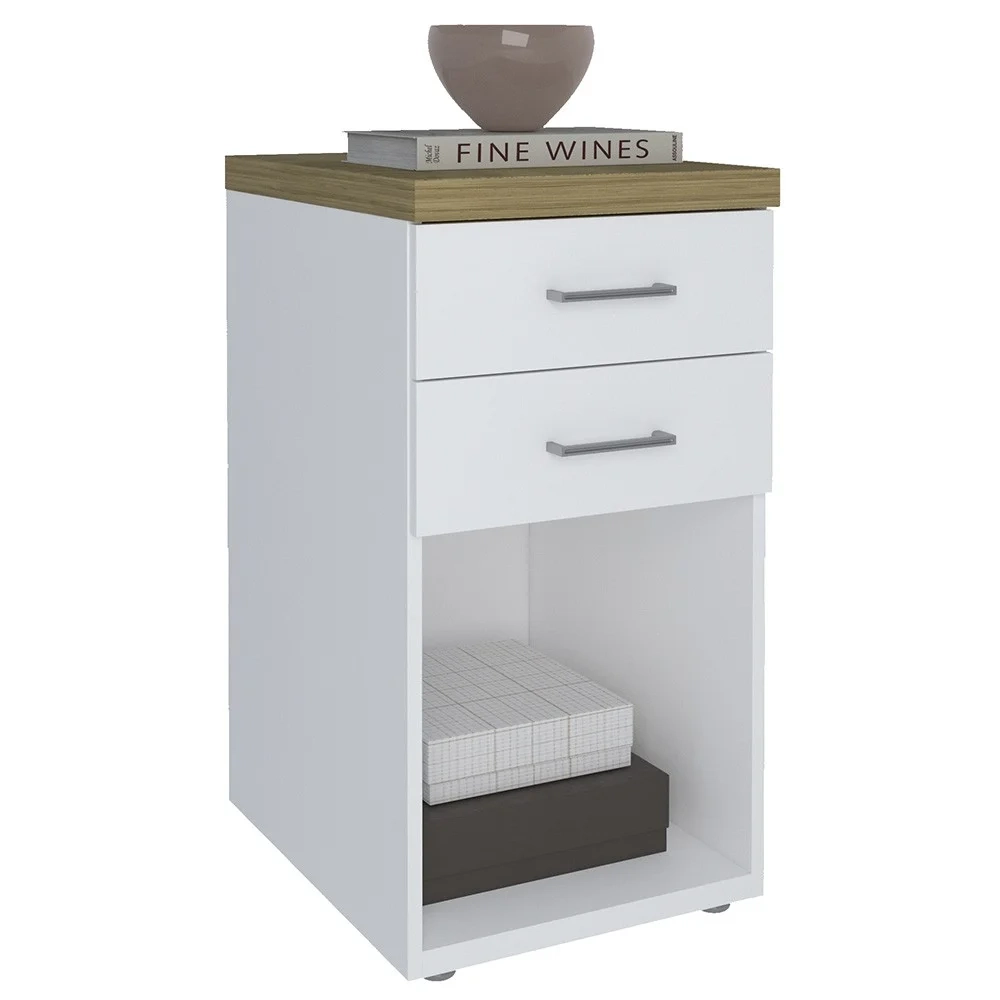 Mesa Escrivaninha em L Sharp e Gaveteiro 2 Gavetas Tok A06 Olmo/Branco - Mpozenato