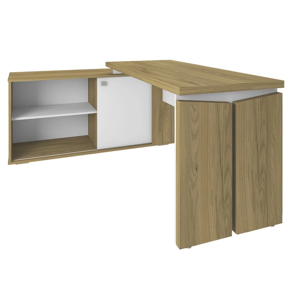 Mesa Escrivaninha em L Sharp e Gaveteiro 2 Gavetas Tok A06 Olmo/Branco - Mpozenato