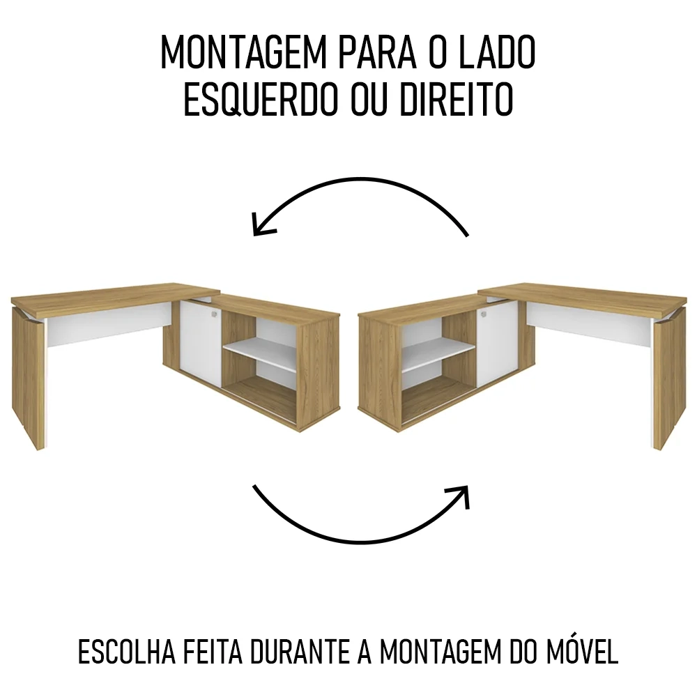 Mesa Escrivaninha em L Sharp e Gaveteiro 2 Gavetas Tok A06 Olmo/Branco - Mpozenato