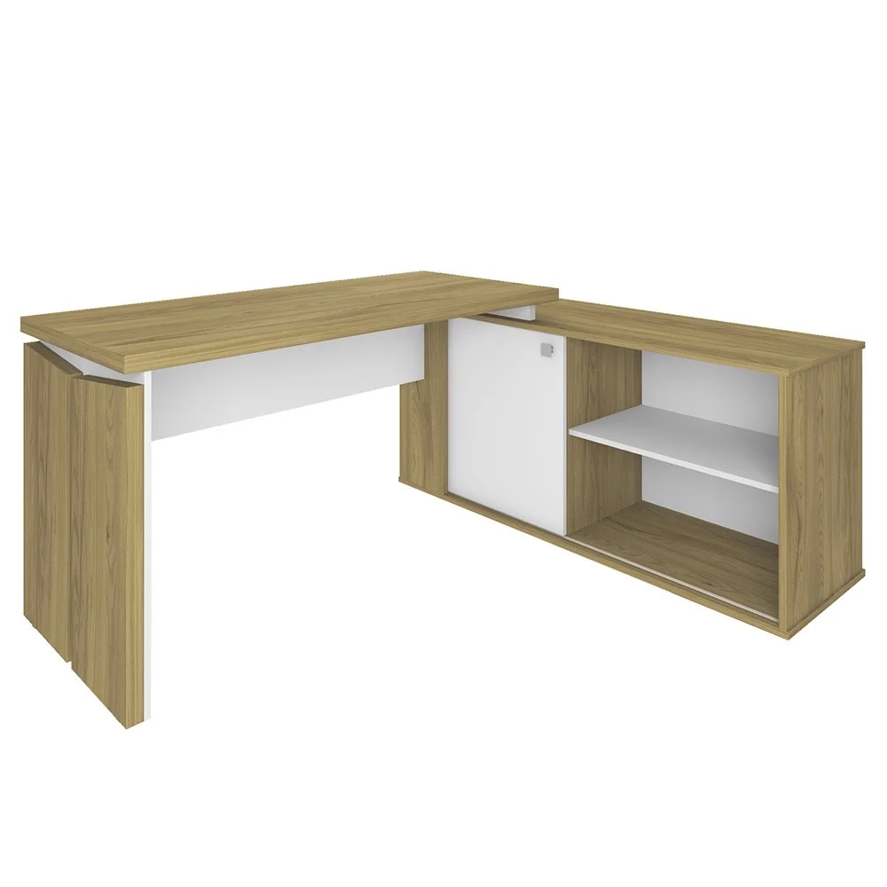 Mesa Escrivaninha em L Sharp e Gaveteiro 2 Gavetas Tok A06 Olmo/Branco - Mpozenato