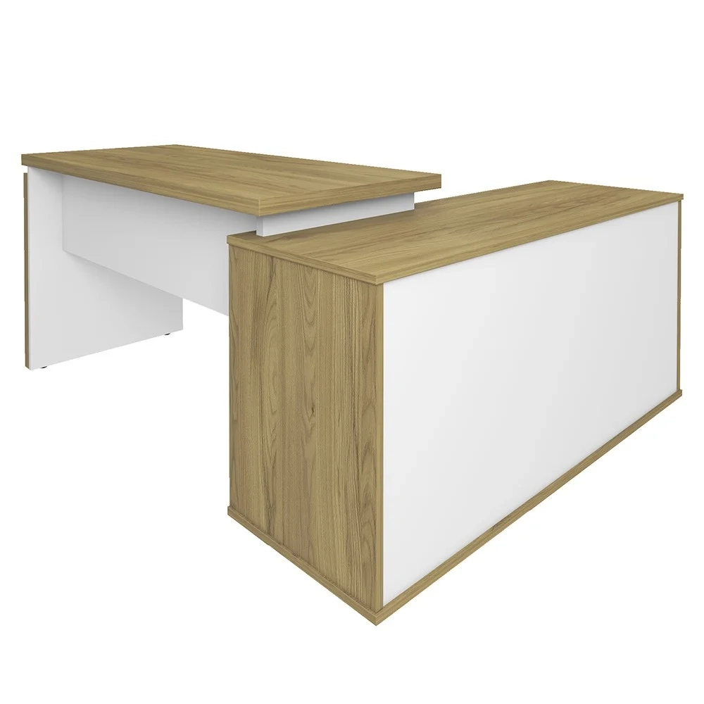 Mesa Escrivaninha em L Sharp e Gaveteiro 2 Gavetas Tok A06 Olmo/Branco - Mpozenato
