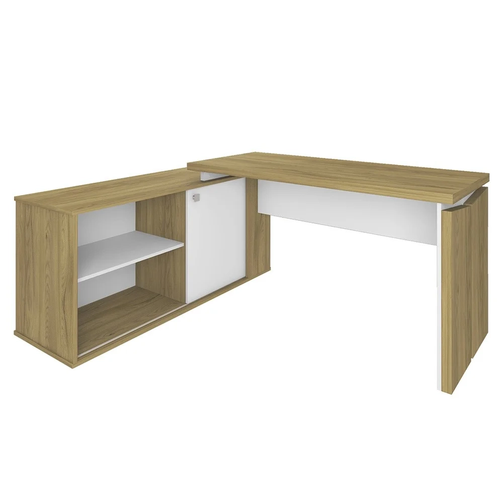 Mesa Escrivaninha em L Sharp e Gaveteiro 2 Gavetas Tok A06 Olmo/Branco - Mpozenato