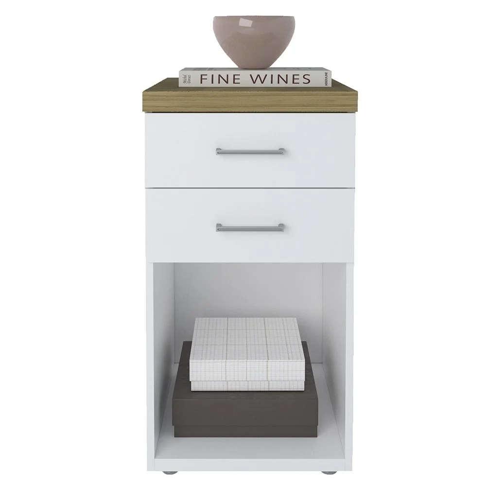 Mesa Escrivaninha em L Sharp e Gaveteiro 2 Gavetas Tok A06 Olmo/Branco - Mpozenato