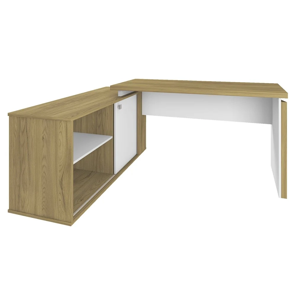 Mesa Escrivaninha em L Sharp e Gaveteiro 2 Gavetas Tok A06 Olmo/Branco - Mpozenato