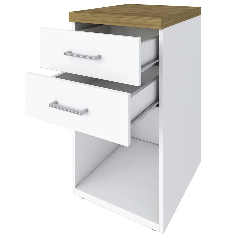 Mesa Escrivaninha em L Sharp e Gaveteiro 2 Gavetas Tok A06 Olmo/Branco - Mpozenato