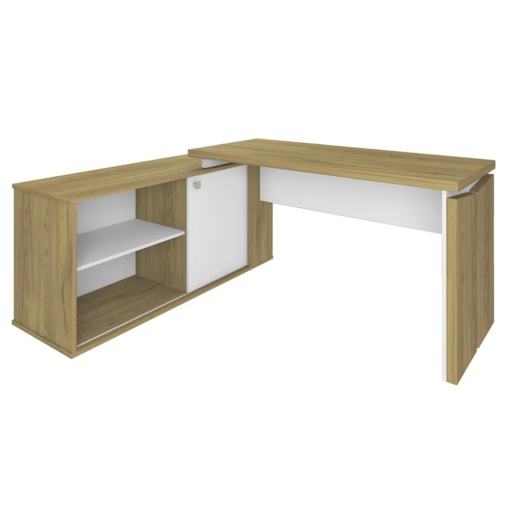 Mesa Escrivaninha em L Sharp e Gaveteiro 2 Gavetas May A06 Olmo/Branco - Mpozenato