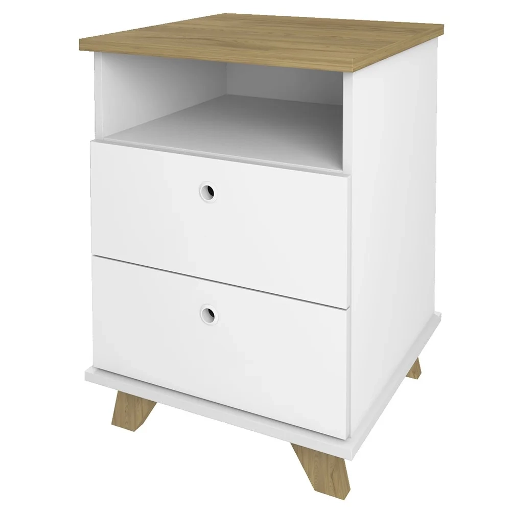 Mesa Escrivaninha em L Sharp e Gaveteiro 2 Gavetas May A06 Olmo/Branco - Mpozenato