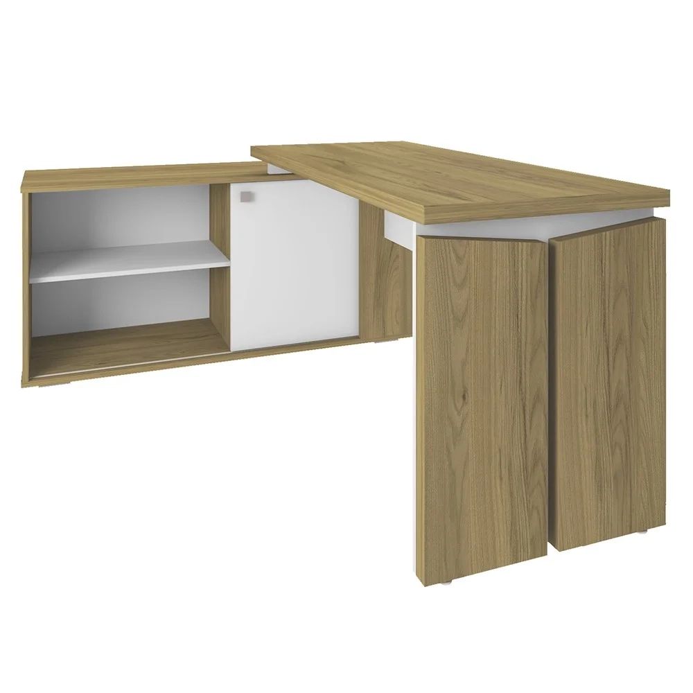 Mesa Escrivaninha em L Sharp e Gaveteiro 2 Gavetas May A06 Olmo/Branco - Mpozenato