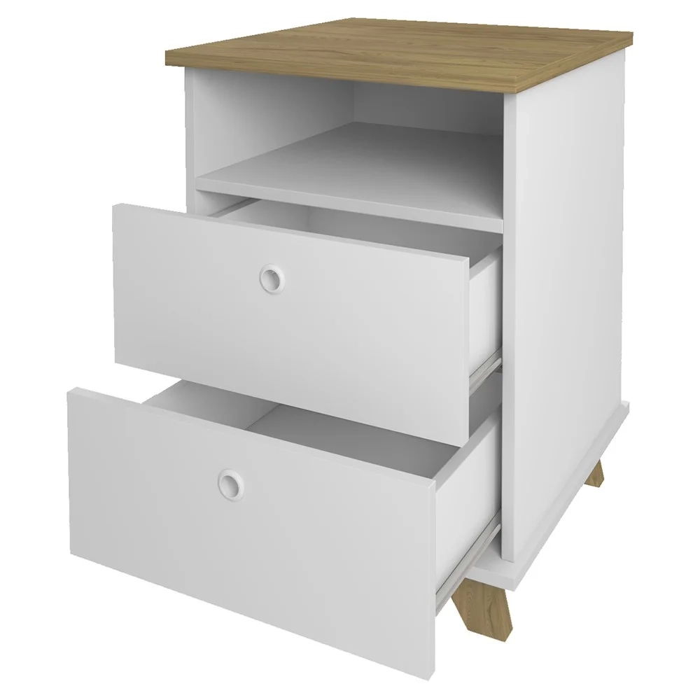 Mesa Escrivaninha em L Sharp e Gaveteiro 2 Gavetas May A06 Olmo/Branco - Mpozenato