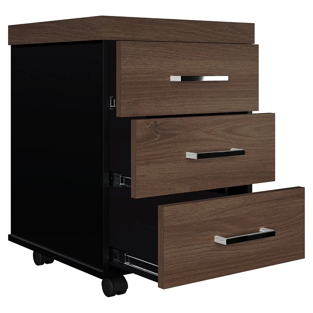 Conjunto Escritório Home Office 3 Peças Mesa em L Corp A06 Charuto/Preto - Mpozenato