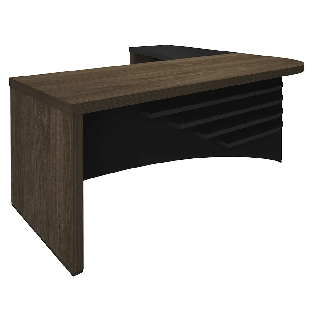 Conjunto Escritório Home Office 3 Peças Mesa em L Corp A06 Charuto/Preto - Mpozenato