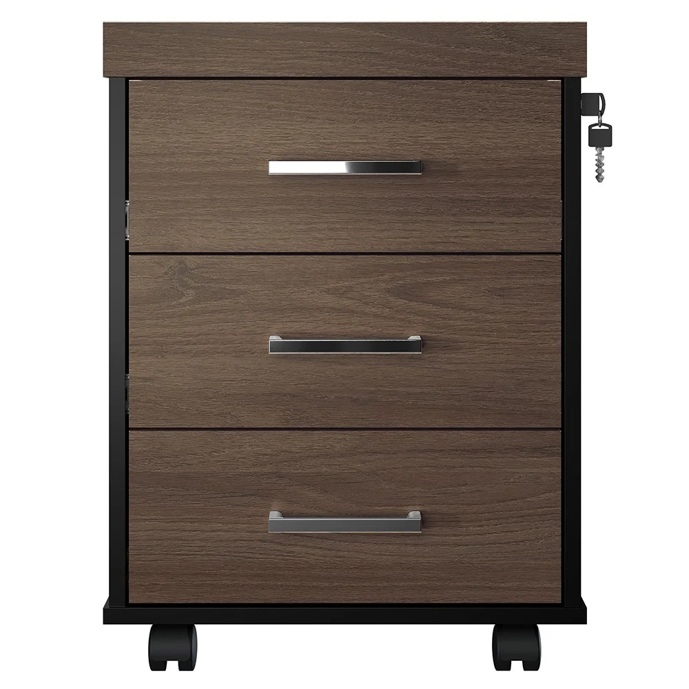 Conjunto Escritório Home Office 3 Peças Mesa em L Corp A06 Charuto/Preto - Mpozenato