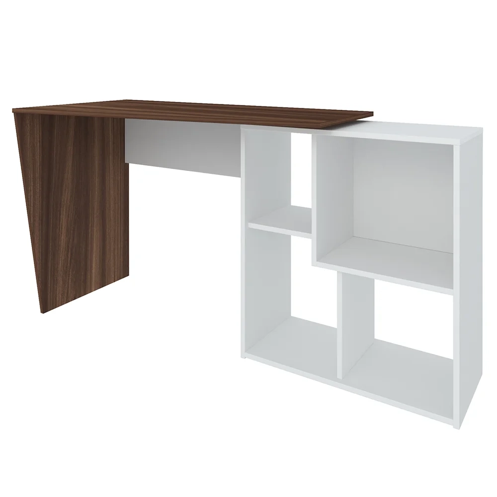 Kit 2 Mesas Escrivaninha 2 em 1 com Nichos Arbo A06 Ipê/Branco - Mpozenato