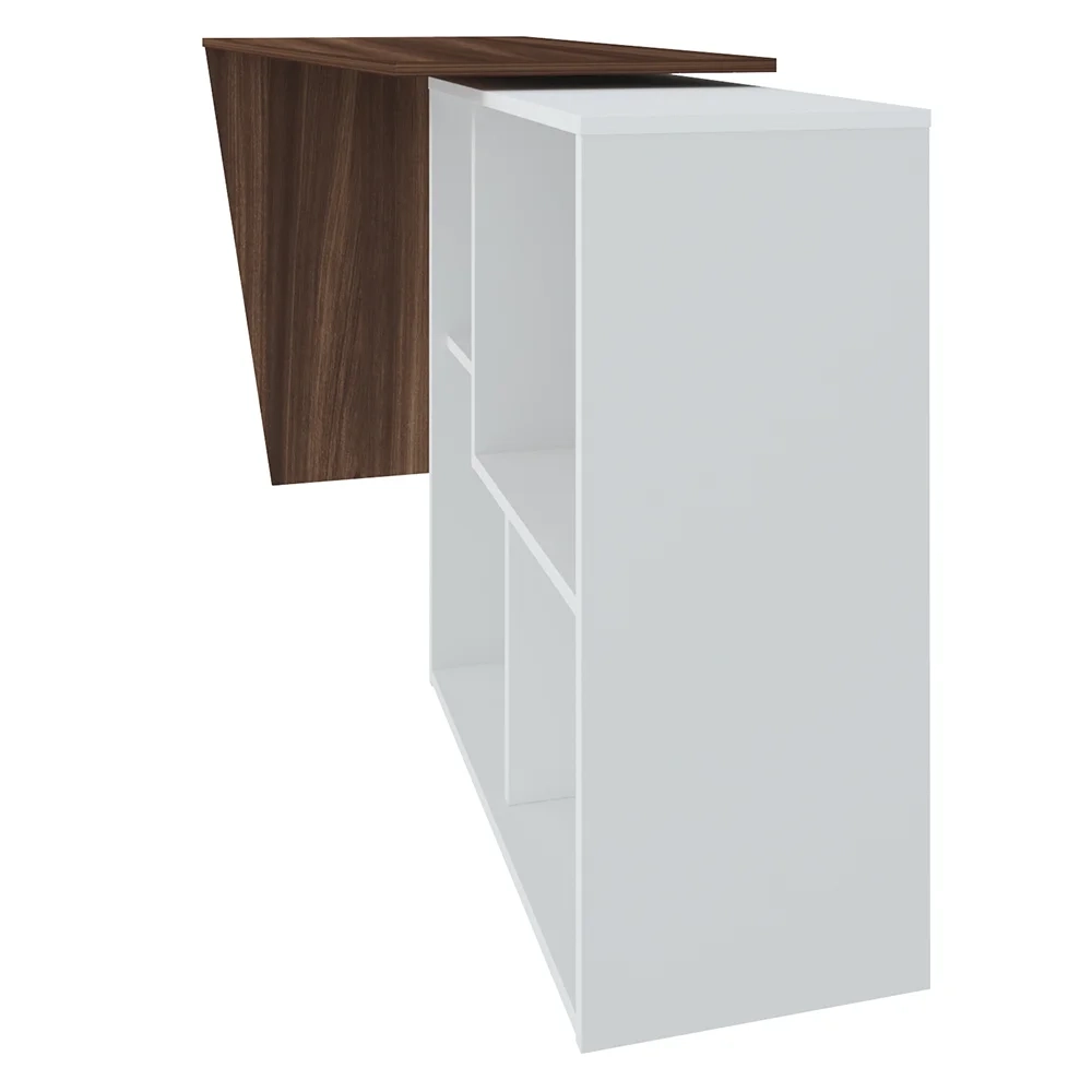 Kit 2 Mesas Escrivaninha 2 em 1 com Nichos Arbo A06 Ipê/Branco - Mpozenato