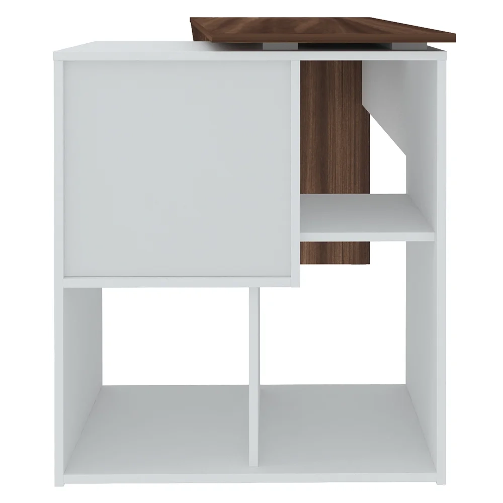 Kit 2 Mesas Escrivaninha 2 em 1 com Nichos Arbo A06 Ipê/Branco - Mpozenato