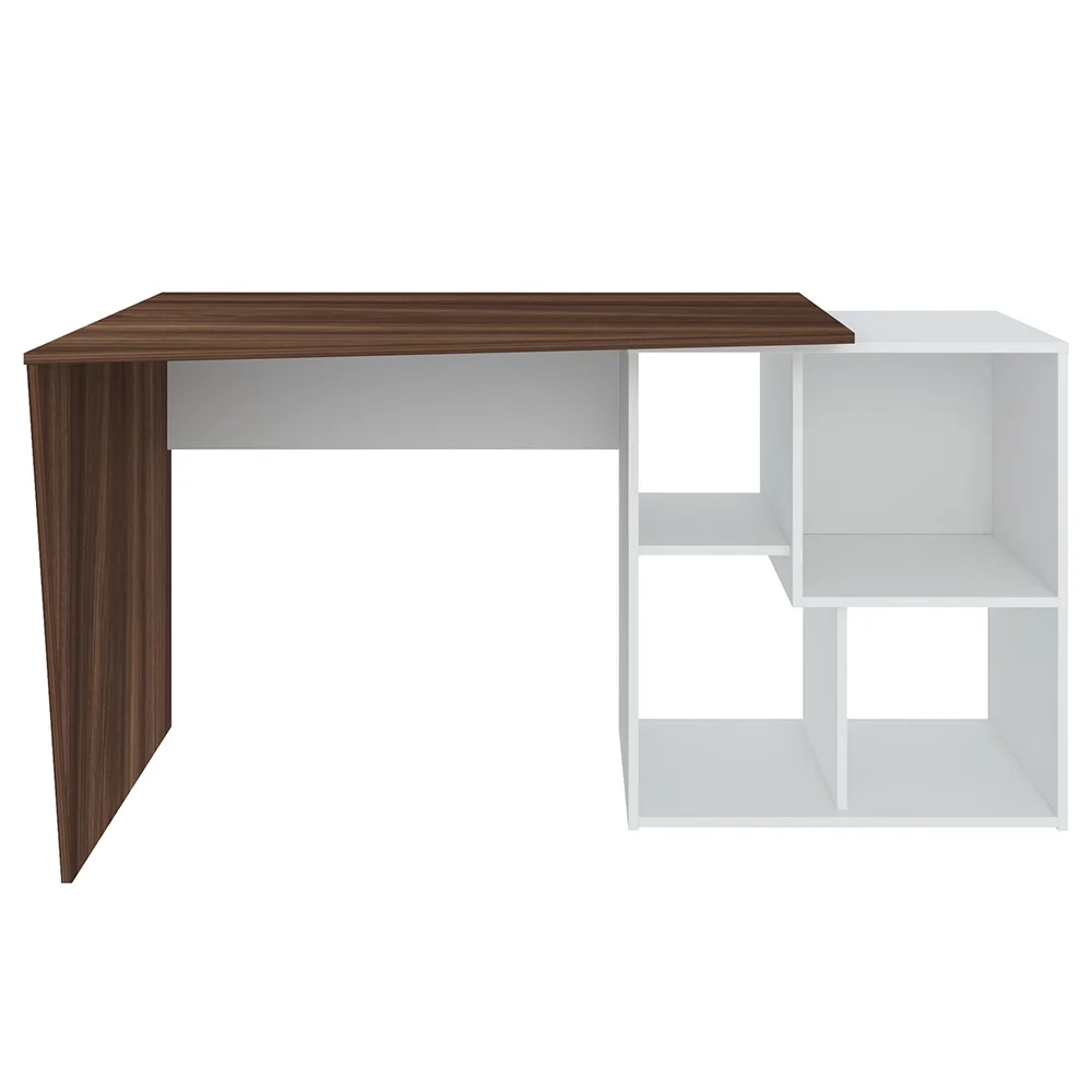 Kit 2 Mesas Escrivaninha 2 em 1 com Nichos Arbo A06 Ipê/Branco - Mpozenato