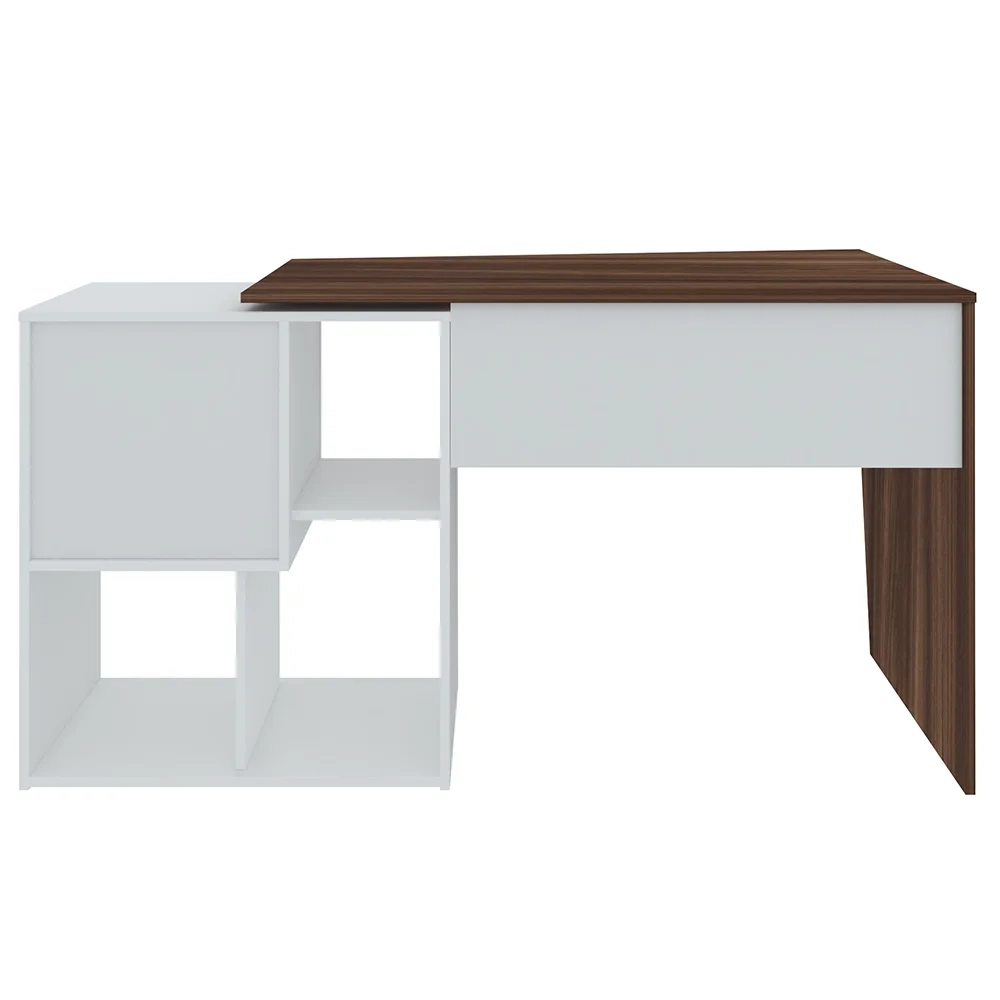 Kit 2 Mesas Escrivaninha 2 em 1 com Nichos Arbo A06 Ipê/Branco - Mpozenato