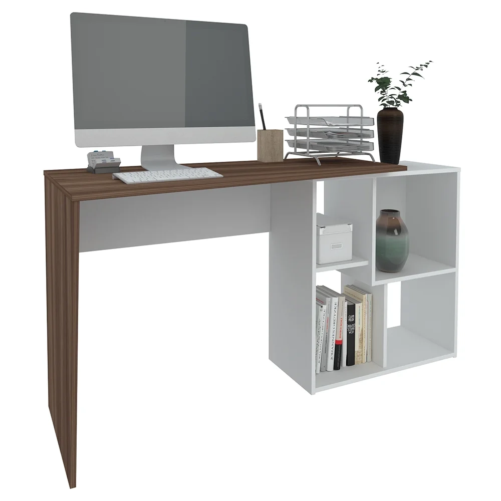 Kit 2 Mesas Escrivaninha 2 em 1 com Nichos Arbo A06 Ipê/Branco - Mpozenato