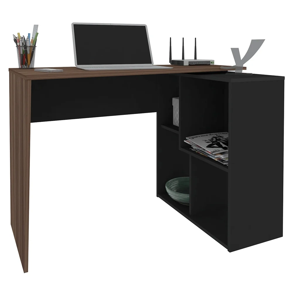 Kit 2 Mesas Escrivaninha 2 em 1 com Nichos Arbo A06 Ipê/Preto - Mpozenato