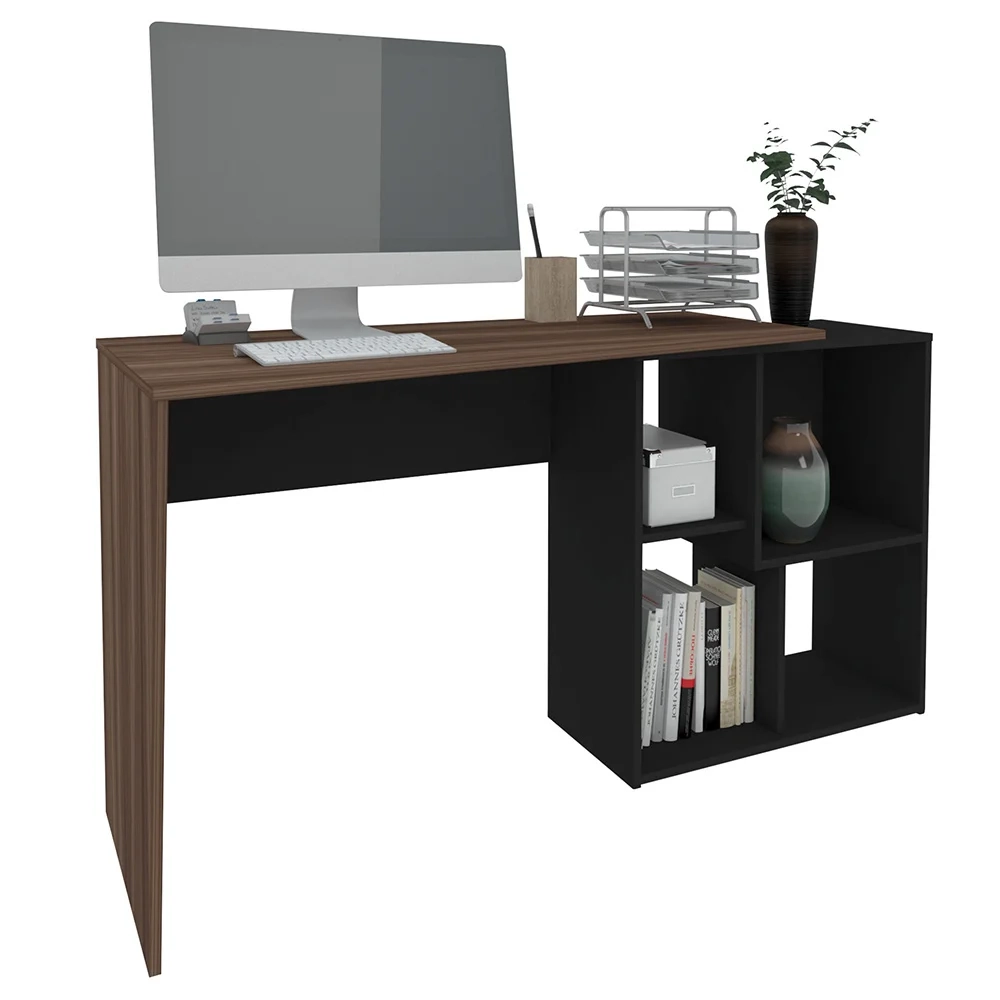 Kit 2 Mesas Escrivaninha 2 em 1 com Nichos Arbo A06 Ipê/Preto - Mpozenato