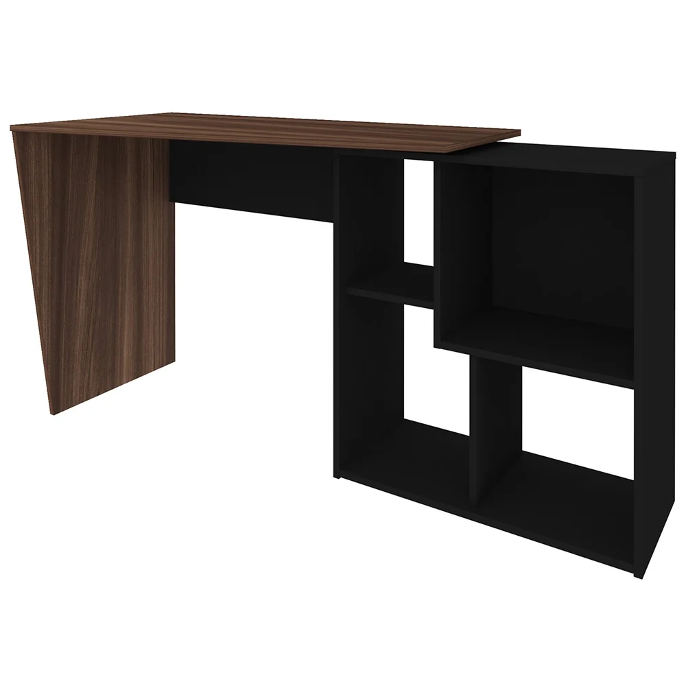 Kit 2 Mesas Escrivaninha 2 em 1 com Nichos Arbo A06 Ipê/Preto - Mpozenato