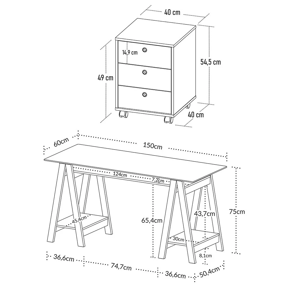 Mesa Escrivaninha 150cm Cris Tampo Vidro e Gaveteiro 3 Gavetas Nil A06 Branco - Mpozenato