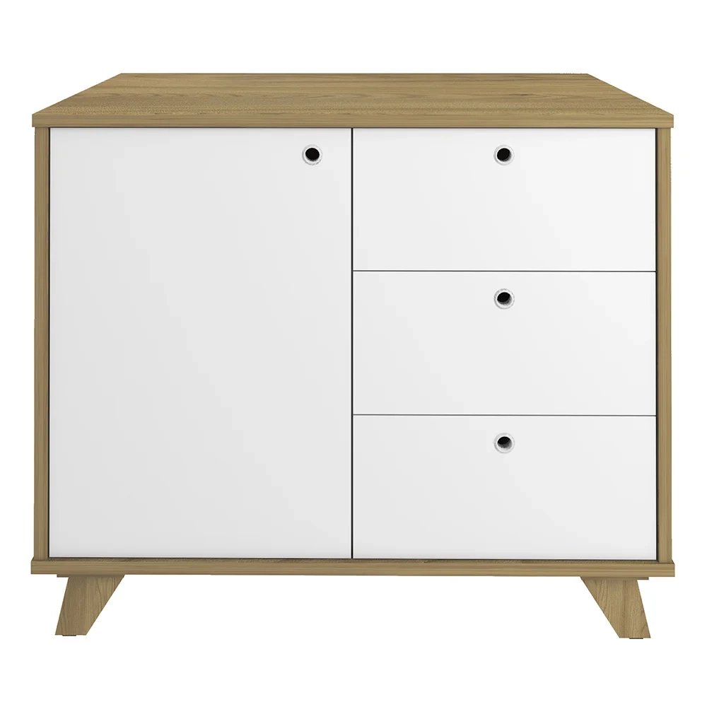 Balcão para Escritório 1 Porta 3 Gavetas 90cm Merano A06 Olmo/Branco - Mpozenato