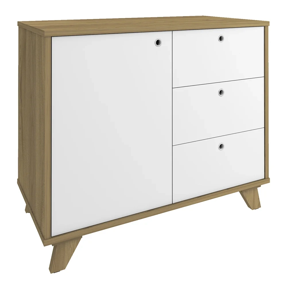 Balcão para Escritório 1 Porta 3 Gavetas 90cm Merano A06 Olmo/Branco - Mpozenato