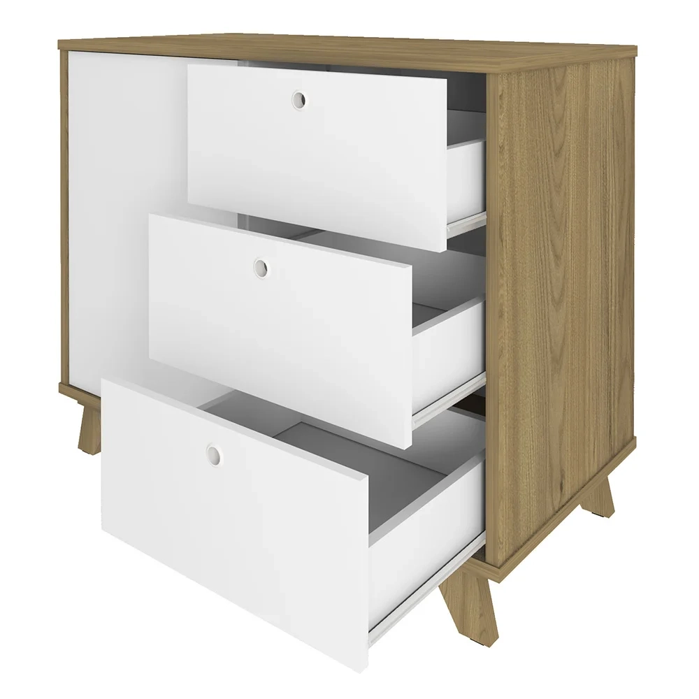 Balcão para Escritório 1 Porta 3 Gavetas 90cm Merano A06 Olmo/Branco - Mpozenato