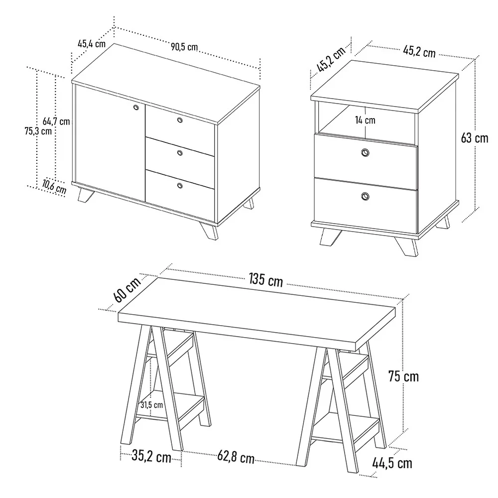 Conjunto Escritório Home Office 3 Peças Darte A06 Olmo/Branco - Mpozenato