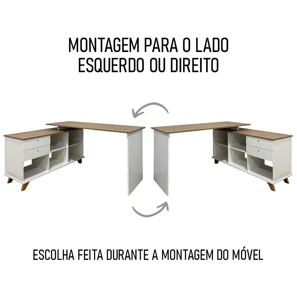 Conjunto Escritório Home Office 3 Peças Golden A06 Olmo/Branco - Mpozenato