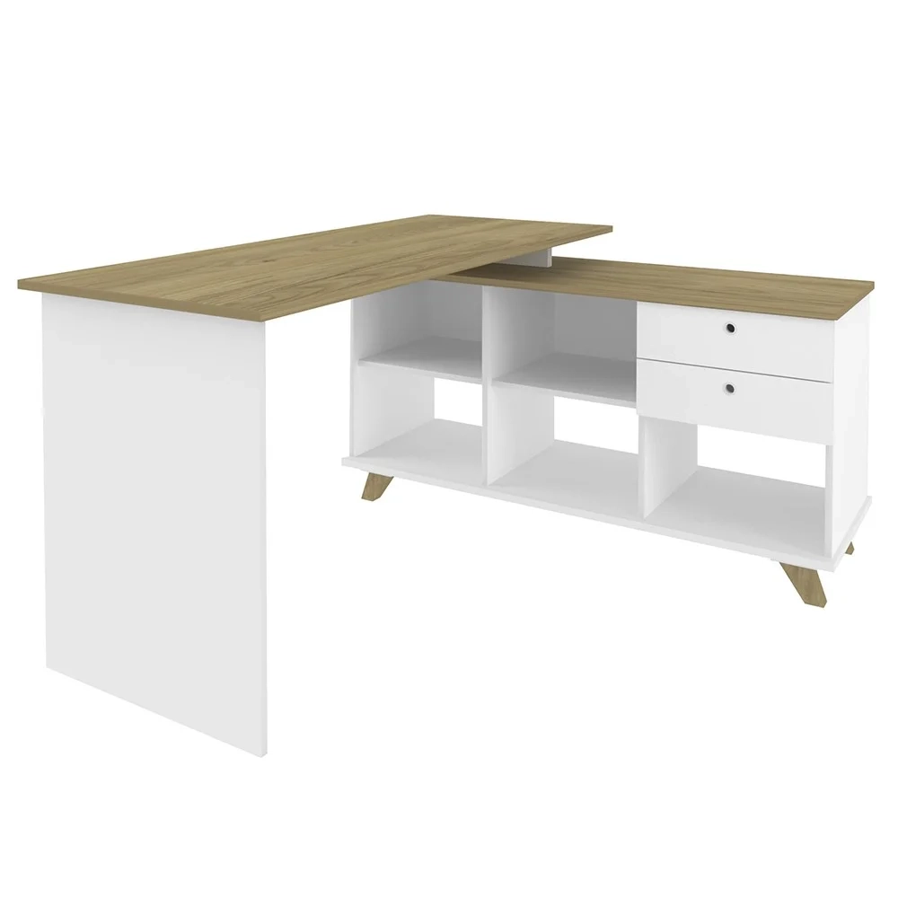 Conjunto Escritório Home Office 3 Peças Golden A06 Olmo/Branco - Mpozenato