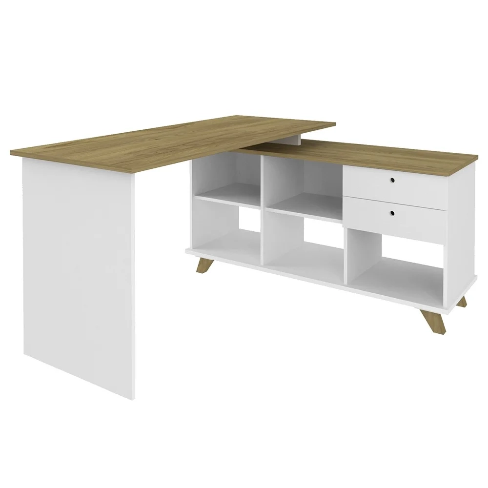 Conjunto Escritório Home Office 3 Peças Golden A06 Olmo/Branco - Mpozenato