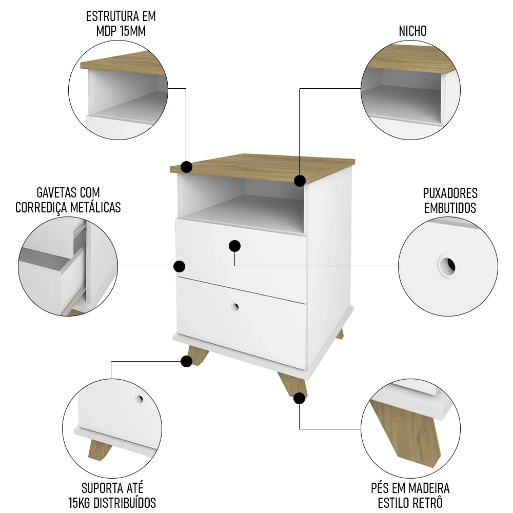 Conjunto Escritório Home Office 3 Peças Golden A06 Olmo/Branco - Mpozenato
