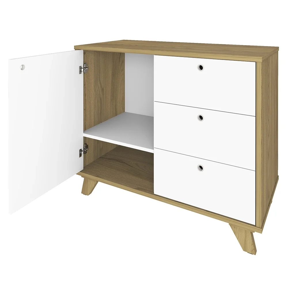 Mesa Escrivaninha em L Golden e Balcão 1 Porta 3 Gavetas Merano A06 Olmo/Branco - Mpozenato